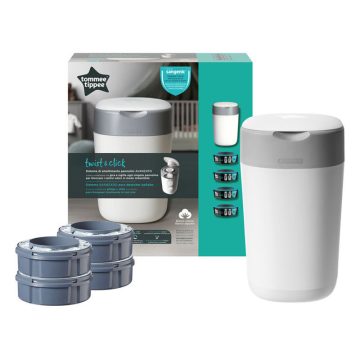   Tommee Tippee pelenkacsomagoló utántöltő 4db ajándék pelenkatároló vödörrel Twist & Click 